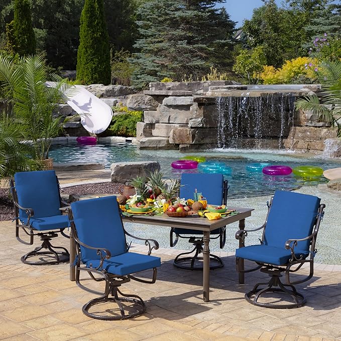 Arden 2-Pack Outdoor Patio Dining Chair Cushion, 20x44, Rain-Proof Seat Pad, Fade-Resistant Outdoor Cushion Cobalt Blue Texture