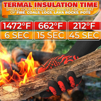 Aramid Heat Gloves for Grilling - Heat Resistant Gloves for Cooking, Men L–XL (9–10″), Women XL (10–11″), Withstands 1472°F (6 Sec), Grill Mitts with Dual-Layer Protection - for Indoor & Outdoor Use