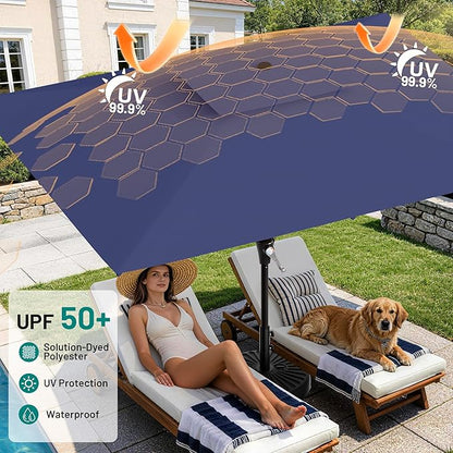 AreShark 8'x10' 2 Tiers Rectangular Patio Umbrella - Outdoor Umbrella Waterproof UV Protection, Market Table Umbrella w/Crank for Pool, Backyard, Deck(Navy)