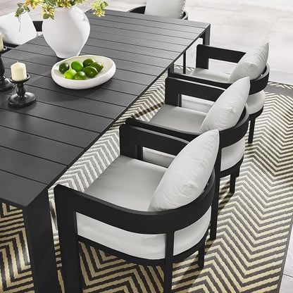 Modway Tahoe Outdoor Patio Powder-Coated Aluminum 9-Piece Dining Set in Gray White - Rectangular Patio Furniture Set for 8 - Outside Table with Umbrella Hole and Cushioned Chairs - Modern Patio Set