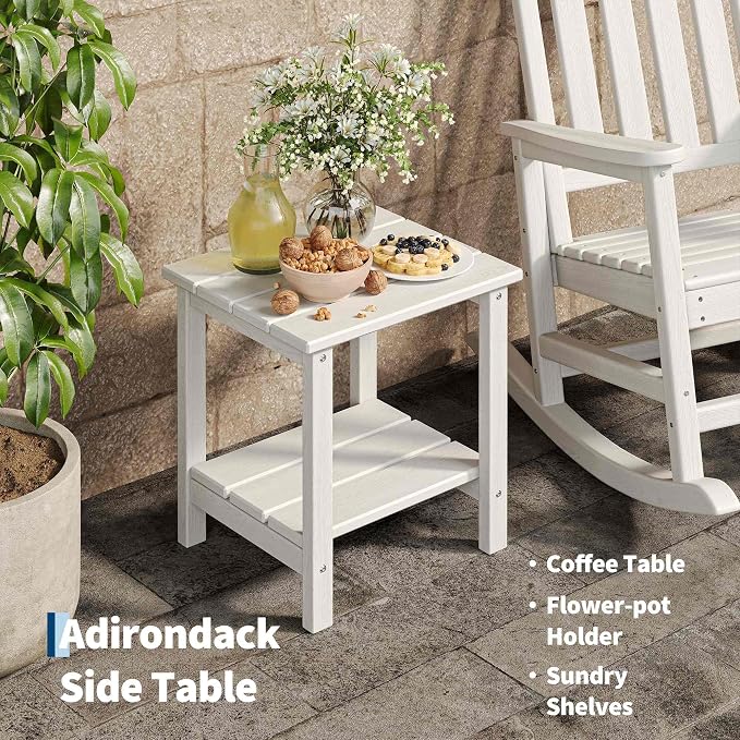 Garvee HDPE Rocking Chair Outdoor Set of 4 with 2 Side Table - Poly High Back Porch Rocker Chairs for Adults - All Weather Resistant Furniture for Patio Front Porch - White