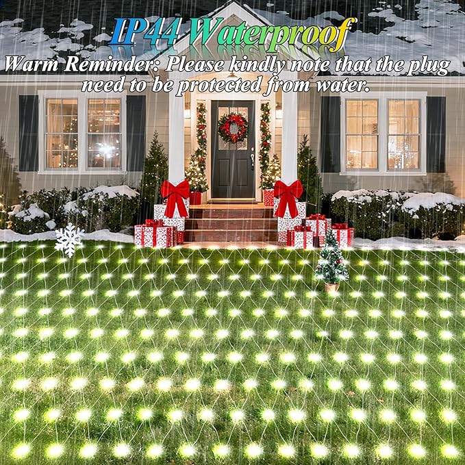 6.6ft x 6.6ft Christmas Net Lights, 160LED Gazebo Mesh Lights Outdoor 8 Modes Timer, Waterproof Connectable String Lights Clear Wire for Bushes Patio Pergolas Garden Holiday Party - Cool White