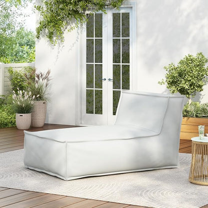 Merax Outdoor Bean Bag Chairs, 61" L Lounger Chair for Adults Bean Bag Couch Sofa with Memory Foam Filled for Patio Pool Balcony & Desk, Water-Repellence Fabric Outside Beanbag Chair, Light Grey