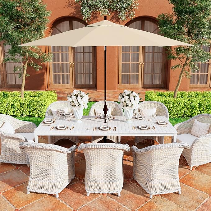 California Umbrella 11Ft Premium Patio Umbrella, Hand-Crank, Tilt-Collar, Bronze Frame, Solution Dyed Beige Fabric