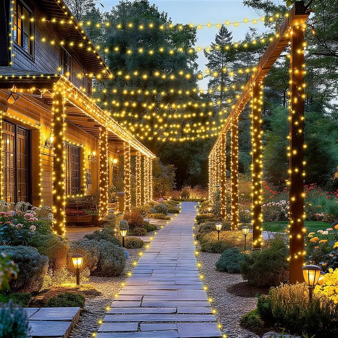 XURISEN 403FT 1000 LED Christmas Lights Outdoor Green Wire String Lights 8 Modes with Timer Memory Waterproof Fairy Lights Plug in for Xmas Tree Wedding Yard Party Holiday Decorations(Warm White)