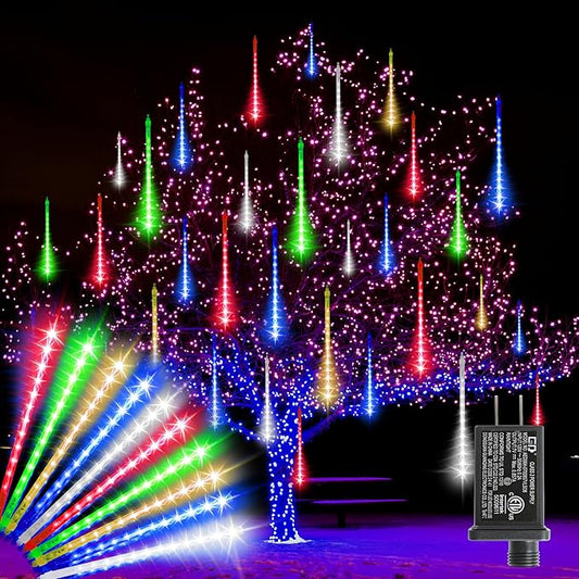 LAMPHOME Christmas Lights Outdoor,12-inch LED Meteor Shower Icicle Lights, 10 Tubes 240 LED String Lights. Waterproof Plug, Shower Rain for Xmas Tree Yard House Decor Multi-Colored