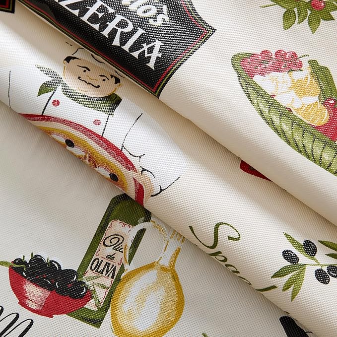 Newbridge 60 x 84 Inch Rectangle Vinyl Tablecloth with Flannel Backing, Italian Bistro Chef, Novelty Chef Indoor Outdoor Waterproof Table Cover for Picnic, Barbecue, Patio and Kitchen Dining, Ivory