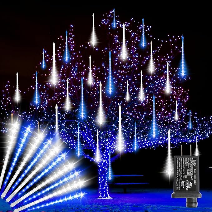 LAMPHOME Christmas Lights Outdoor,12-inch LED Meteor Shower Icicle Lights, 10 Tubes 240 LED String Lights. Waterproof Plug, Shower Rain for Xmas Tree Yard House Decor Blue&Cool White