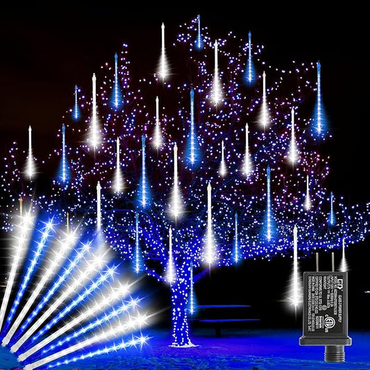 LAMPHOME Christmas Lights Outdoor,12-inch LED Meteor Shower Icicle Lights, 10 Tubes 240 LED String Lights. Waterproof Plug, Shower Rain for Xmas Tree Yard House Decor Blue&Cool White