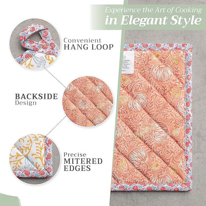 Maison d' Hermine Pot Holders 100% Cotton Heat Resistant Potholders 8" x 8" Hot Pads with Loop for Thanksgiving Christmas Decorations BBQ Cooking Baking Handling Hot Pans (Pack of 1, Harvest Festival)