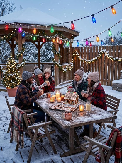 50Ft Outdoor Multicolor String Lights, LED Dimmable Christmas Multicolor Lights Outdoor Waterproof with 25 ST38 Colored LED Bulbs, 2700k Shatterproof for Backyard Gazebo Porch Garden Outside Decor