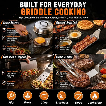 139 PCS Griddle Accessories Kit for Blackstone and Camp Chef, Flat Top Grill Tools Set with Enlarged Spatulas, Professional Burger Press Set with Patty Maker and Carry Bag for Outdoor BBQ
