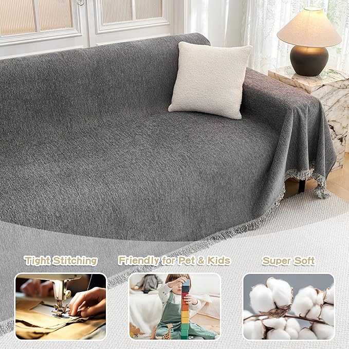 MYSKY HOME Oversized Couch Cover Sofa Covers Couch Covers for 3 Cushion Couch Sofa Pet Friendly L Shaped Sectional Couch Cover Non Slip Furniture Protector for Kids, 91"x150", Dark Grey