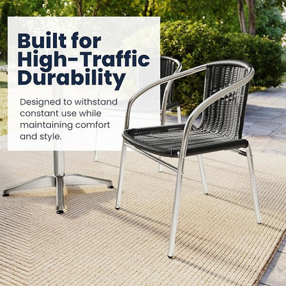 Flash Furniture Lila 23.5'' Round Aluminum Indoor-Outdoor Table Set with 4 Black Rattan Chairs | Indoor/Outdoor Use, Black Rattan Chairs