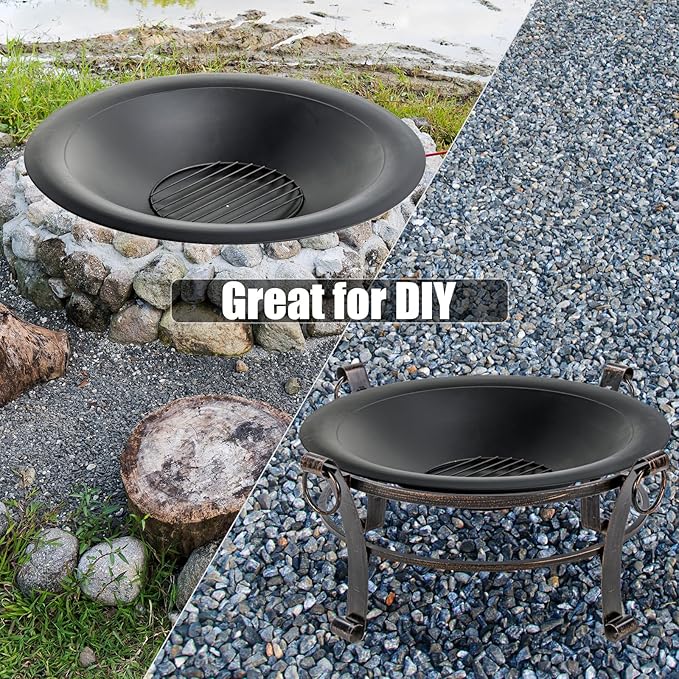 OutVue 35 inch Steel Fire Pit Bowl for DIY or Replacement Existing Fire Pits, Wood Burning Fire Pit Bowl with Spark Screen &Fire Poker, Fireplace for Backyard, Porch, Deck, Camping, BBQ(Smooth)