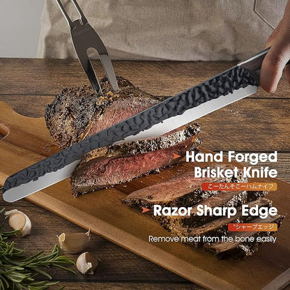 ROCOCO Brisket Carving Knife Hand Forged Slicing Knife for Meats, Ribs, Roasts, BBQ Christmas Gifts