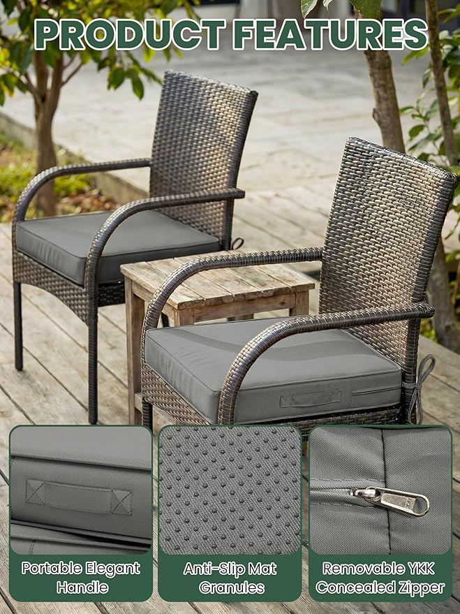 Outdoor Chair Cushion 24 x 24 x 5 Inches Patio Furniture Outdoor Waterproof Seat Cushion, Patio Chair Cushion with Handles and Ties, Square Dining Chair Cushion Set of 4, Light Grey