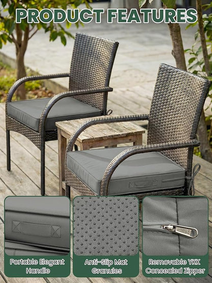 Outdoor Chair Cushion 18.5 x 16 x 4 Inches Patio Furniture Outdoor Waterproof Seat Cushion, Patio Chair Cushion with Handles and Ties, Square Dining Chair Cushion Set of 2, Light Grey
