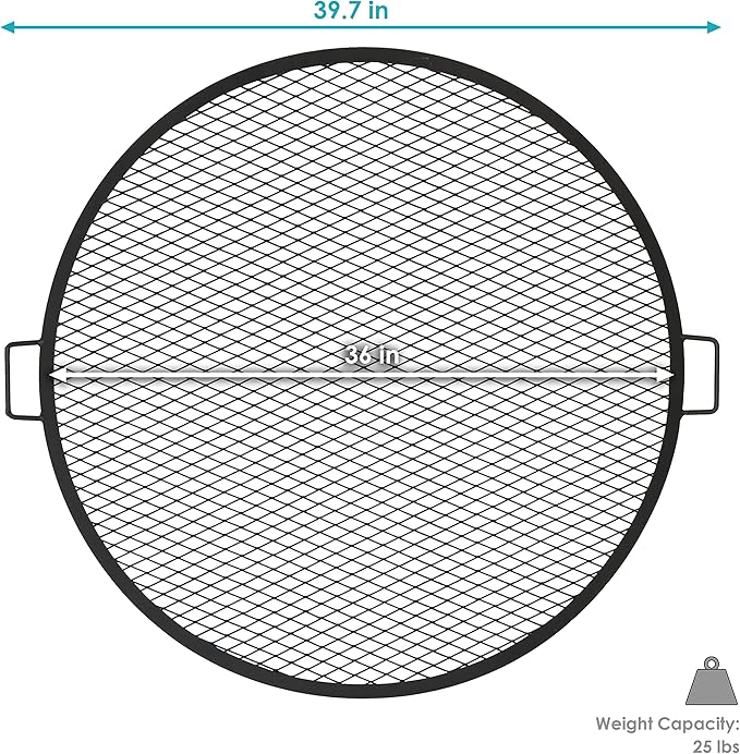 Sunnydaze X-Marks Outdoor Fire Pit Grill Grate for Cooking - Round Fire Pit Grate - Steel Campfire BBQ Grill with Handles - 36-Inch