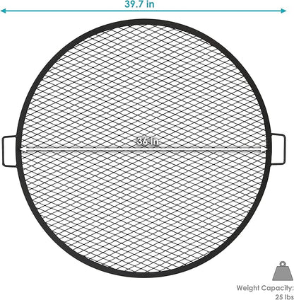 Sunnydaze X-Marks Outdoor Fire Pit Grill Grate for Cooking - Round Fire Pit Grate - Steel Campfire BBQ Grill with Handles - 36-Inch
