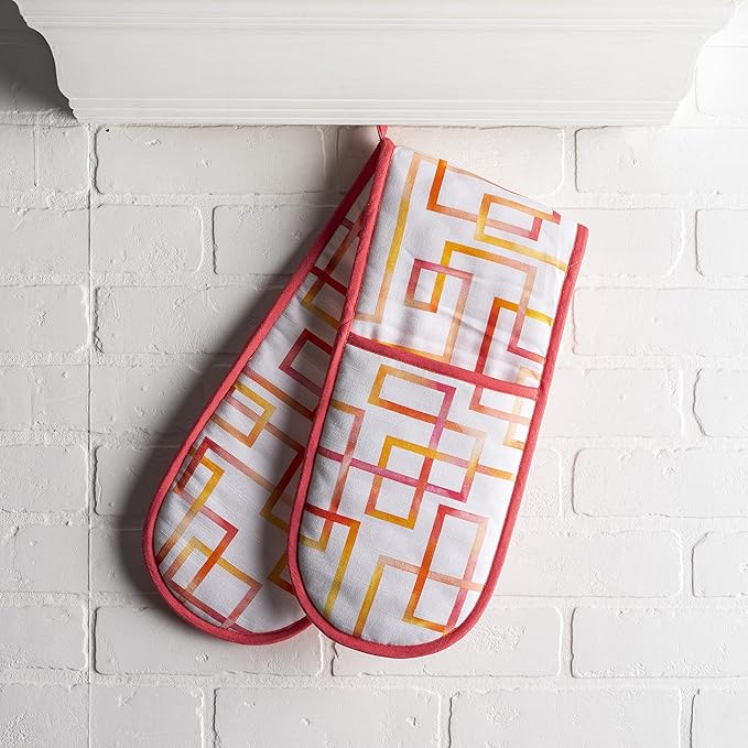 Maison d' Hermine Double Oven Mitts 100% Cotton 7"x35" Double Oven Mitt Heat Resistant BBQ Cooking Gloves with Loop Baking Grilling Kitchen Hotel Home Farmhouse Spring Summer (Summer Maze)