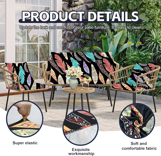 8Pcs Patio Cushion Covers, Outdoor Stretch Cushion Covers, Washable | Stretch Fit, Replacement, Washable and Reusable Furniture Protectors, Fits most patio furniture cushion covers, Cover Only