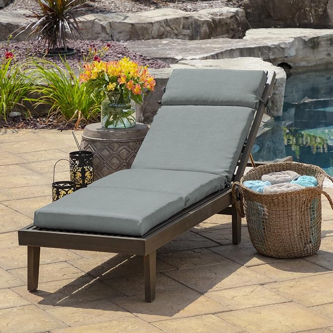 Arden Outdoor Chaise Cushion, 21 in x 72 in, Weather-Proof, Rain-Proof, Fade Resistant Patio Cushion for Chaise Lounger Stone Grey Leala | Lounge Cushion, Weather-Proof, Rain-Proof, Fade Resistant for Chaise Lounger, Mold and Mildew Resistant