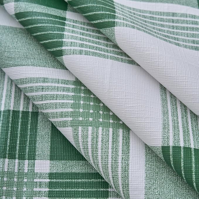 NLMUVW Vinyl Tablecloth 108 Inch with Flannel Backing, 100% Waterproof PVC Table Cloth Wipe Clean Table Cover for Dining Party Camping Outdoor, Green Check, 60 X 108 Inch