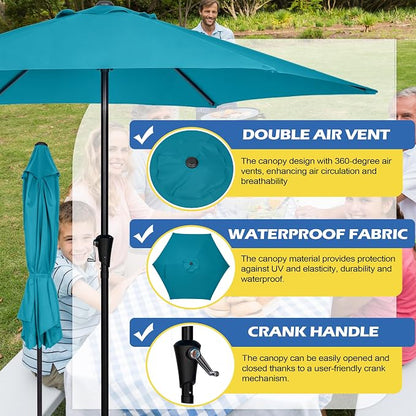 Sunnyglade 9FT Outdoor Patio Umbrella, Market & Table Umbrella with 6 Sturdy Ribs and Crank System, Fade-resistant & Waterproof for Garden Backyard Poolside Deck