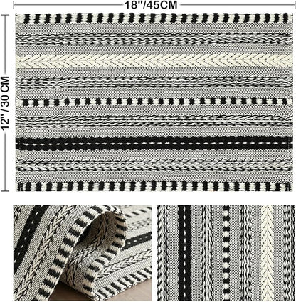 Artoid Mode Black Farmhouse Woven Braided Stripe Placemats Set of 4,12x18 Inch Seasonal Holiday Table Mats Party Kitchen Dining Decoration