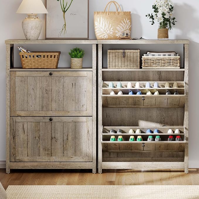 YITAHOME Shoe Cabinet with 2 Flip Drawers | Entryway Shoe Storage Cabinet with Open Shelves, Free Standing Hidden Shoe Rack Storage Organizer for