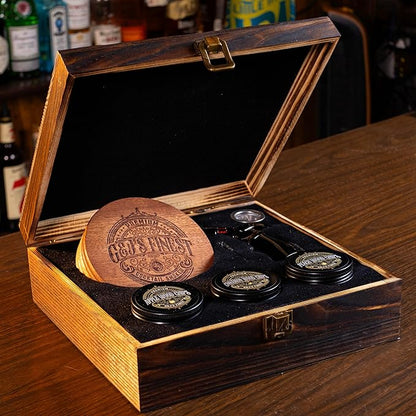 Whiskey Smoker Kit with QuadTorch, 6 Wood Chips & Wood Box for Smoking Drinks| Cocktail Smoker Kit| Bourbon Smoker Kit| Smoked Old Fashioned Kit| Whiskey Gift for Men, (No Butane Incl.)