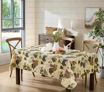 Newbridge 60 x 84 Inch Rectangle Vinyl Tablecloth with Flannel Backing, Grapevine Print, Grape Theme Indoor Outdoor Waterproof Table Cover, Picnic, Barbeque, Patio and Kitchen Dining