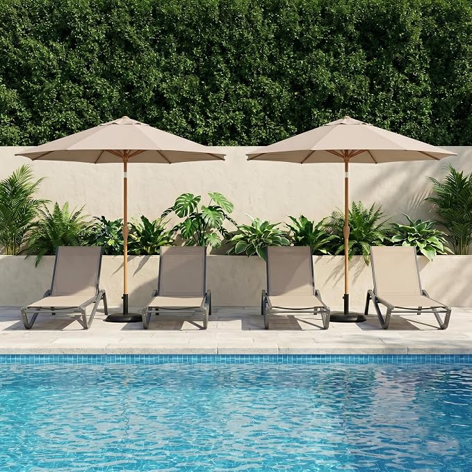 9ft Outdoor Patio Umbrella, Market Table Umbrella with Crank and Easy Push Button Tilt, Wood Grain Frame, UPF 50+ for Pool, Garden, Deck, Backyard