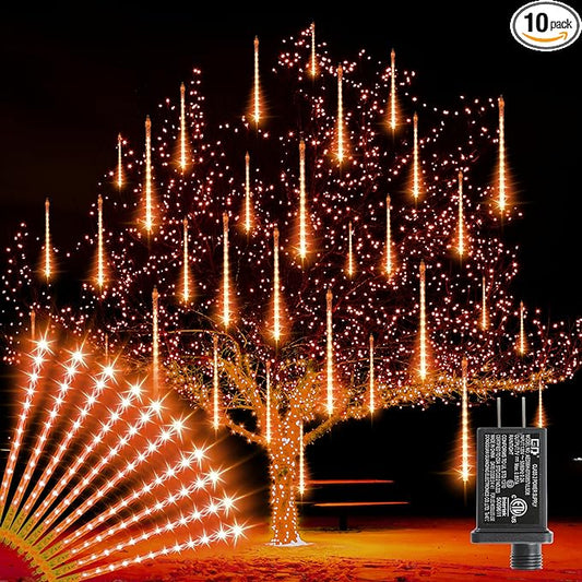 LAMPHOME Halloween Lights Outdoor,12-inch LED Meteor Shower Icicle Lights, 10 Tubes 240 LED String Lights. Waterproof Plug, Shower Rain for Xmas Tree Yard House Decor Orange