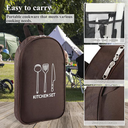 Camping Cooking Utensils Set, Silicone Cookware for Travel BBQ