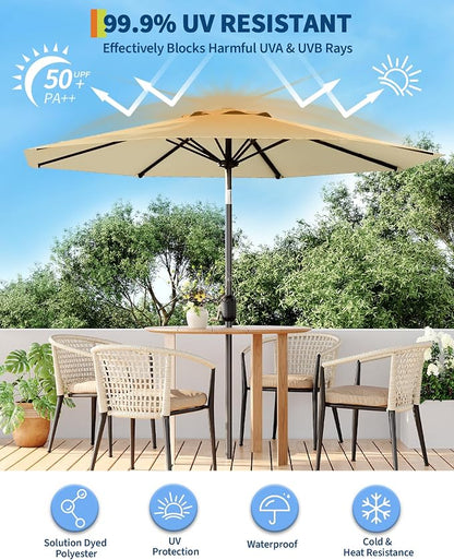 GarveeLife 9 ft Patio Umbrella, Outdoor Table Market Umbrella