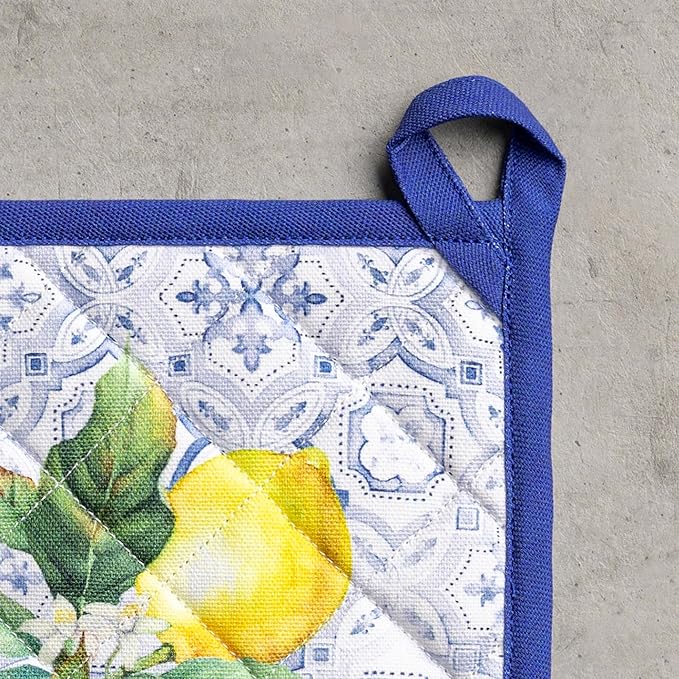 Maison d' Hermine Pot Holders 100% Cotton Heat Resistant Potholders 8" x 8" Hot Pads with Loop BBQ Cooking Baking Hotel Farmhouse Kitchen Handling Hot Pans Spring Summer (Pack of 1, Citrus)