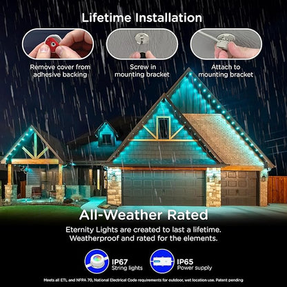 Enbrighten Vibe Eternity Permanent Outdoor Lights for House, 50ft, 36 RGBWIC LEDs, Close Spacing, 33lm, Color Changing, Christmas, Eave Lighting, Smart App, Works with Alexa, Google Home, 81102
