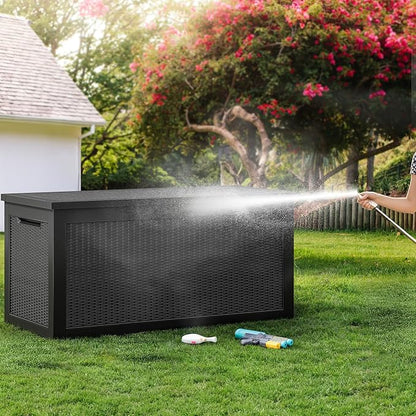 YITAHOME XXL 320 Gal Large Deck Box, Outdoor Resin Storage Box, Rattan Storage Container for Patio Furniture, Garden Tools, Waterproof, Lockable (Black)
