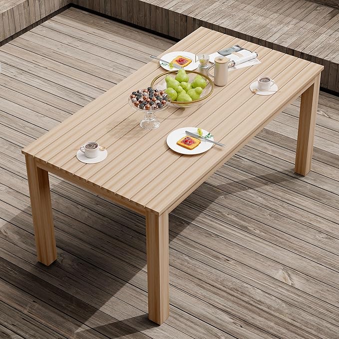 FansaFurn All-Weather Aluminum Outdoor Dining Table, Modern Rectangle Patio Dining Table for Balcony Garden, Brown