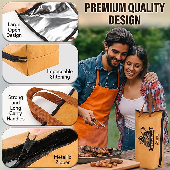 21in BBQ Blanket for Resting Meat 5 Layer Insulated Brisket Resting Bag with Wide Mouth, Keeps Meat Juicy & Hot Smoker, Air Fryer, Kitchen Accessories for Camping & Picnic for Dad