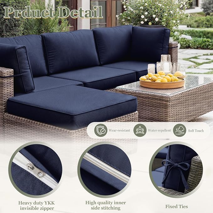 9 Pcs Outdoor Patio Cushions Covers Replacement Sets, Covers Only | 9 Pcs Patio Cushions Covers Replacement UV Resistant, Water Anti-Slip, Heavy-Duty Zippers for 5 Pcs Patio Furniture Set