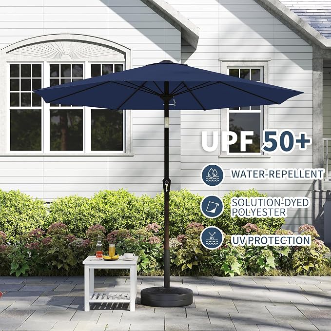 PatioKingdom Auto-Tilt 9FT Patio Umbrella Outdoor with 8 Sturdy Fiberglass Ribs,Market Table Umbrella for Pool,Backyard,Deck and Garden