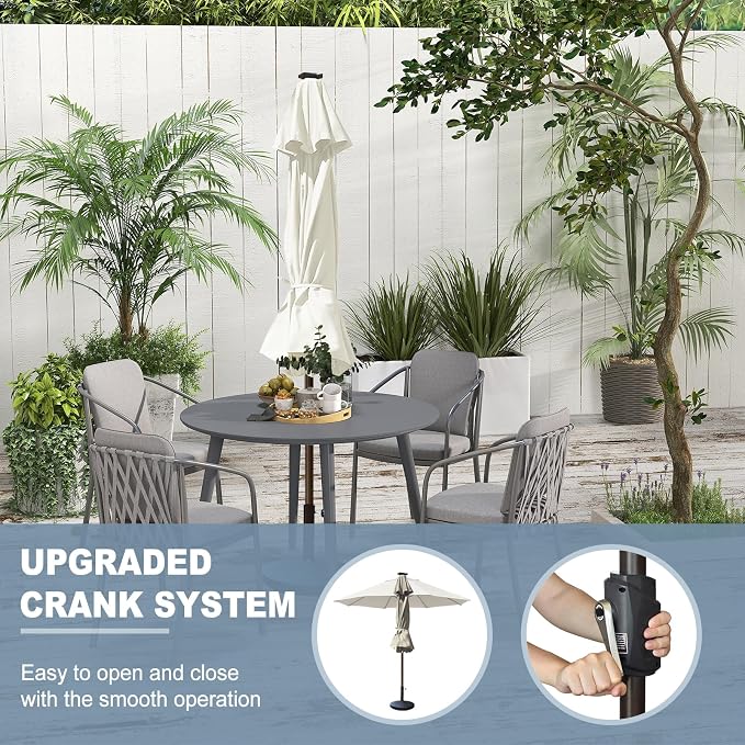 EliteShade USA 10-Year-Non-Fading 10ft Market Patio Umbrella, Commercial Grade Table Sun Umbrella with 80 Solar LED Lights, Crank Open, Windproof & UPF 50+ UV Protection for Garden, Deck, Pool, Backyard, No Tilt, White