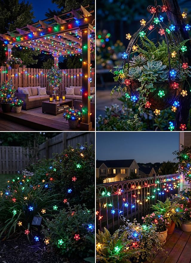 Brightown 2Pack Flower Solar String Lights, 60 LED Outdoor Waterproof Fairy Lights for Garden Yard Fence Patio Christmas Tree Wedding Party Decor, Multicolor