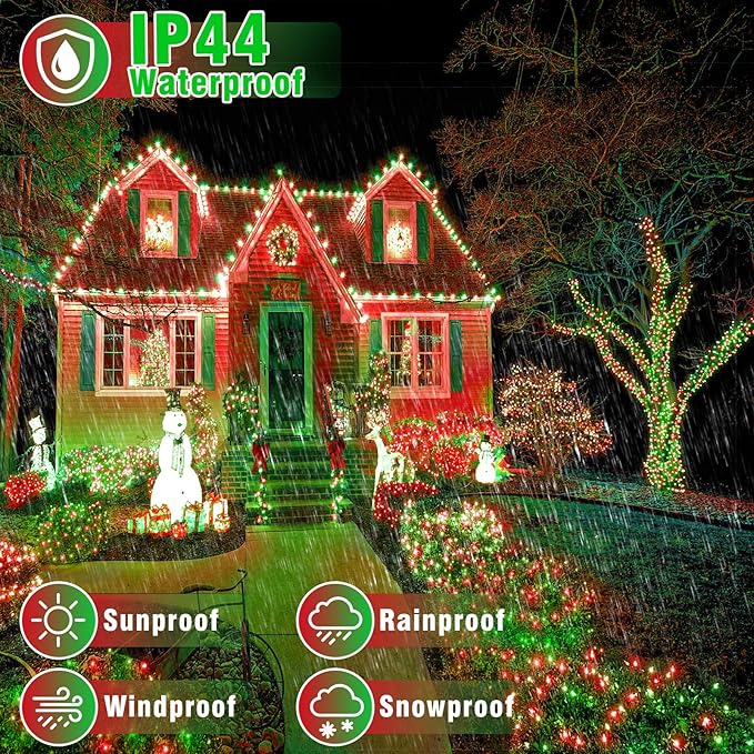 100FT 300 LED Outdoor String Lights, Connectable Christmas Lights Indoor Waterproof with 8 Modes, Plug in Twinkle Fairy Lights Clear Wire for Bedroom Home Wedding Patio Decorations, Red and Green