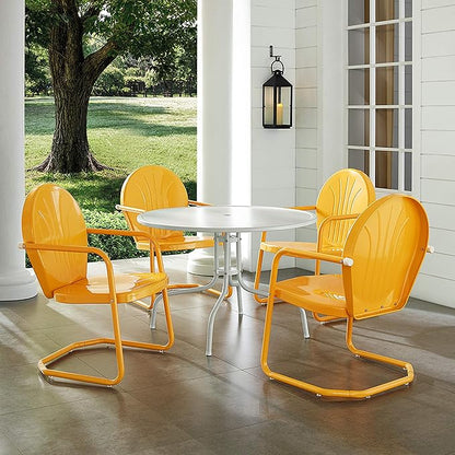 Crosley Furniture Griffith 5-Piece Outdoor Dining Set for 4, Retro Metal Round Patio Table and Chairs, White and Tangerine