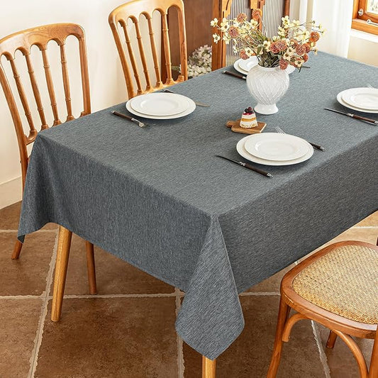 Seenus Faux Linen Textured Gray Tablcloth Fits 8-10 Seats Rectangle Table, Stain Resistant & Washable Gray Tablecloth for Dining Kitchen Outdoor Party, 60 x 102 Inch