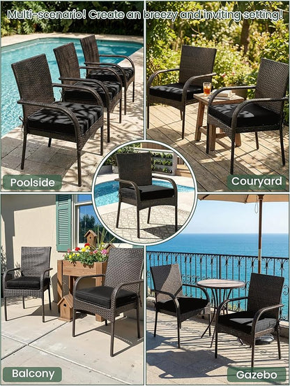 Outdoor Chair Cushion 24 x 24 x 5 Inches Patio Furniture Outdoor Waterproof Seat Cushion, Patio Chair Cushion with Handles and Ties, Square Dining Chair Cushion Set of 2, Black